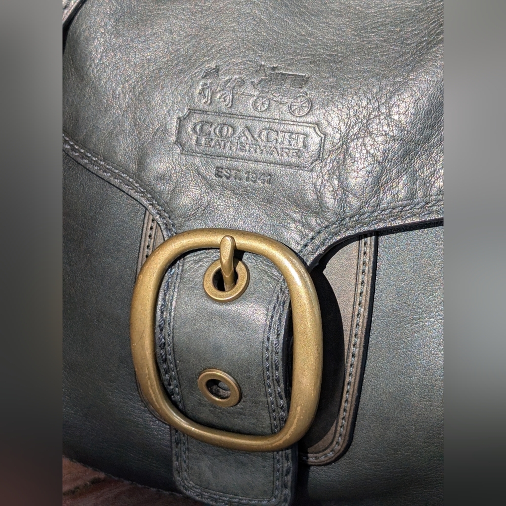 Vintage Coach Bleeker Large Flap Tattersall Satchel Bag Purse Bottle Green 11419 - Picture 9 of 16